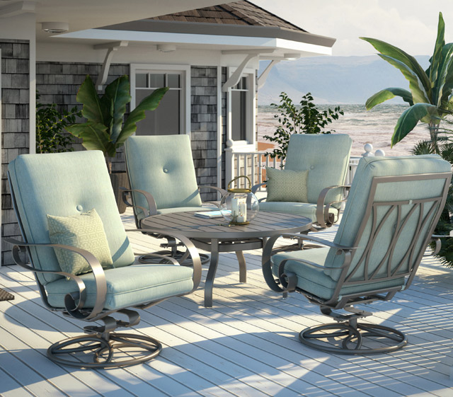 Outdoor Patio Furniture Emory Cushion Collection Low Back Swivel Rocker Chair - Low Back Swivel Patio Chairs
