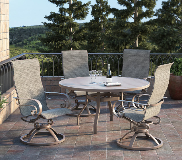 Outdoor Patio Furniture Breeze, Grace Round Metal Bar Height Outdoor Dining Tables
